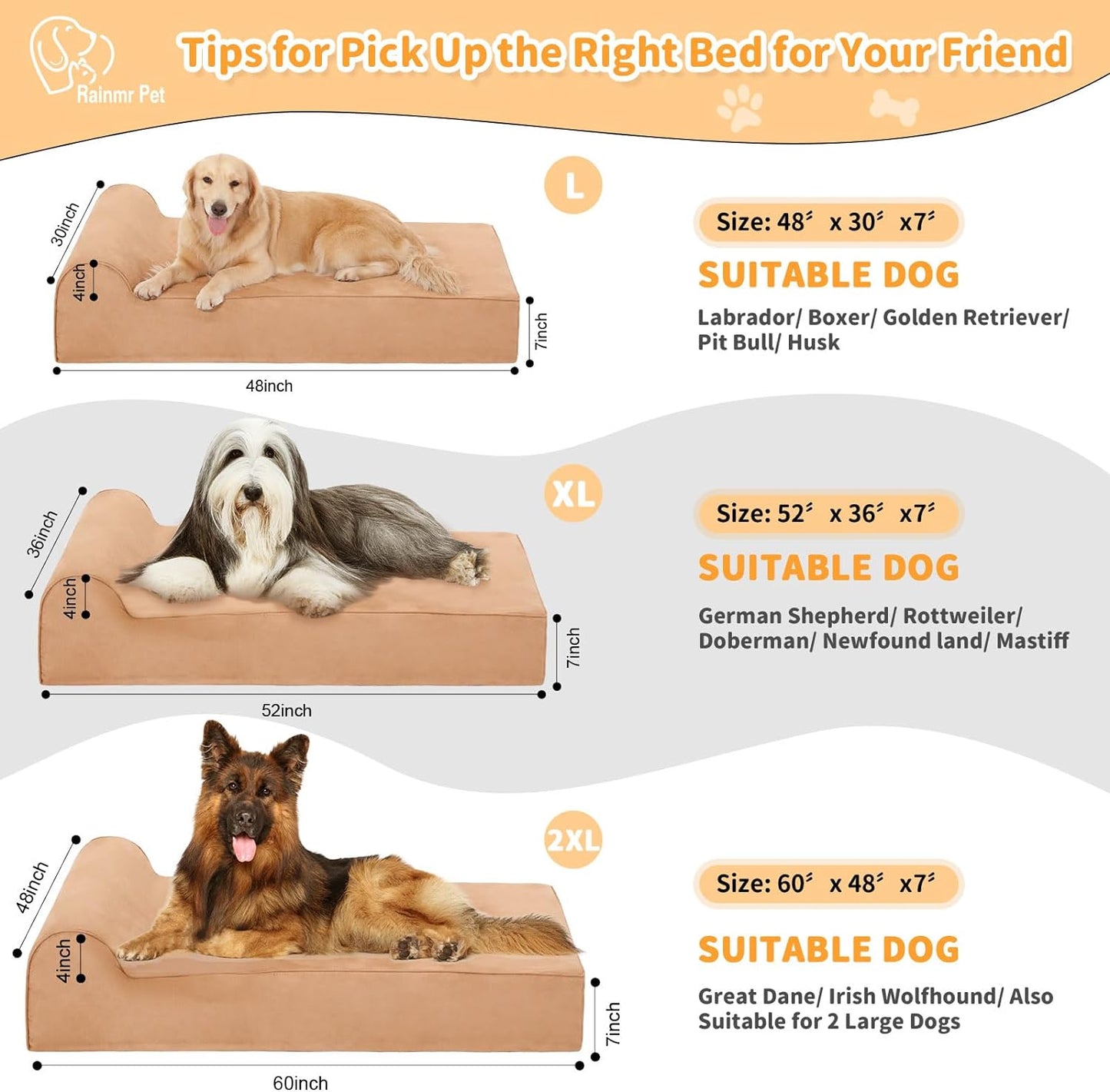 7 inch Orthopedic Dog Bed for Large Dog —— Khaki